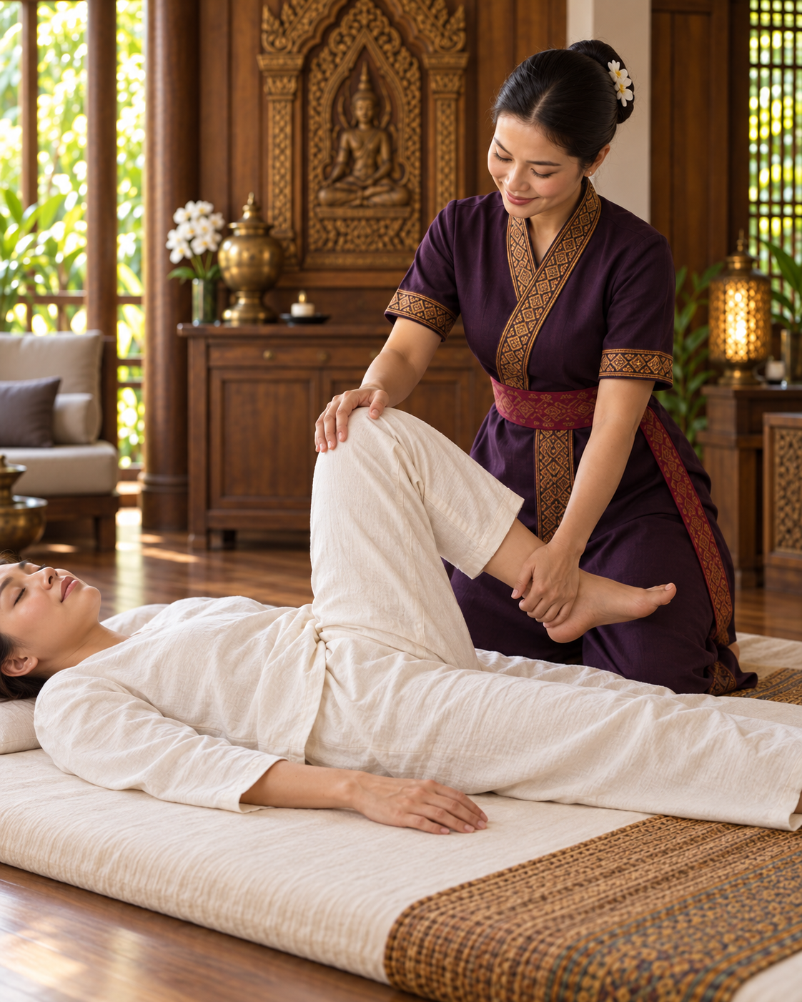 Illustration d’un geste de massage traditionnel thaïlandais