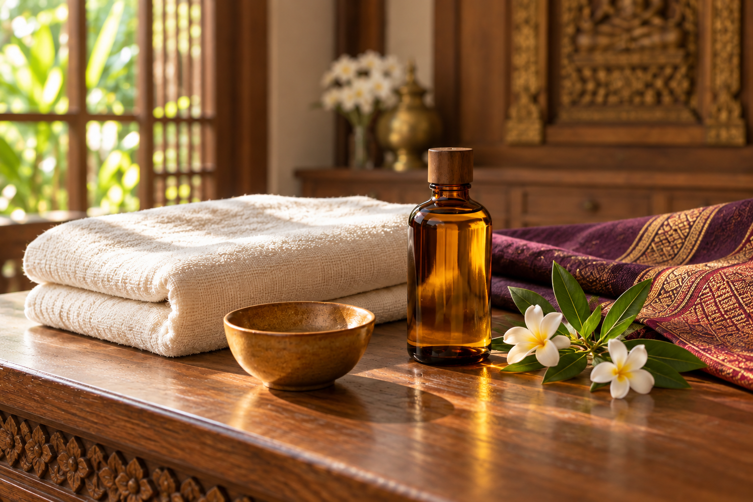 Illustration d’huiles et de linge pour un massage relaxant